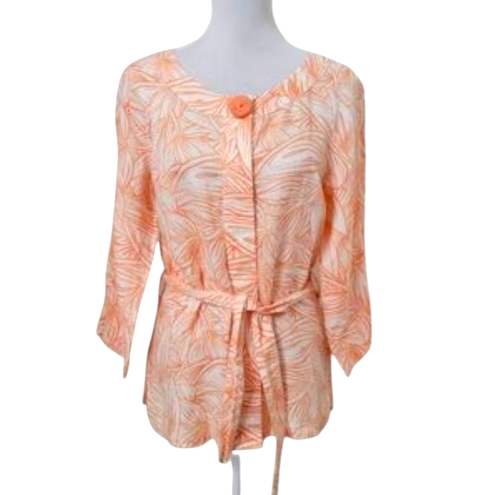 Rafaella 100% Linen Orange Leaf Print Blouse